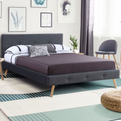 Letto matrimoniale scandinavo OSLO 160 x 200 CM in tessuto grigio antracite