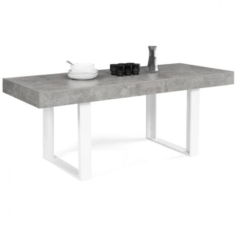 Tavolo da pranzo rettangolare allungabile OREGON con contenitore per 4-8 persone, effetto cemento e bianco 160-200 cm