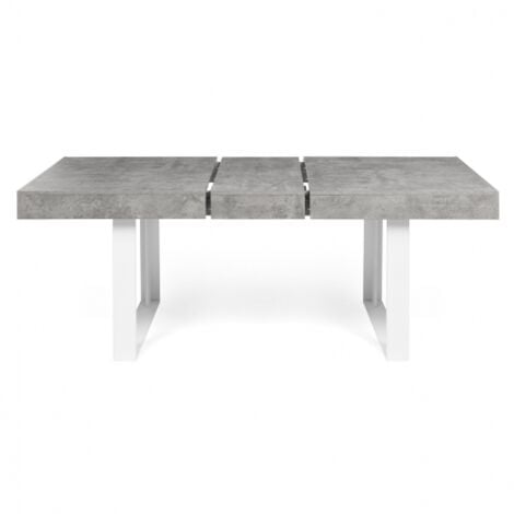 Tavolo da pranzo rettangolare allungabile OREGON con contenitore per 4-8 persone, effetto cemento e bianco 160-200 cm