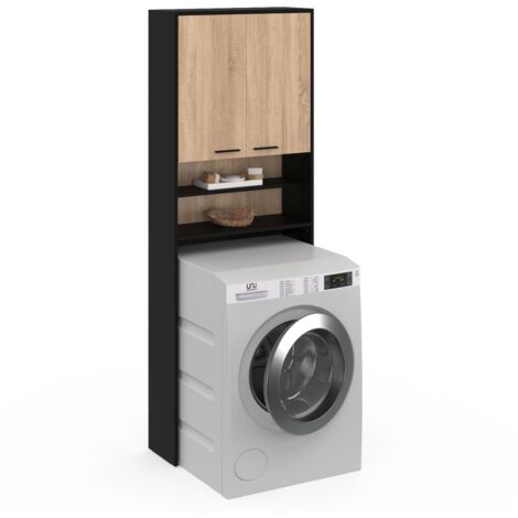 Scaffalatura WALLIS nera e in faggio per lavatrice e piano WC