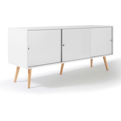 Credenza bassa scandinava 135 cm EFFIE 3 ante legno bianco
