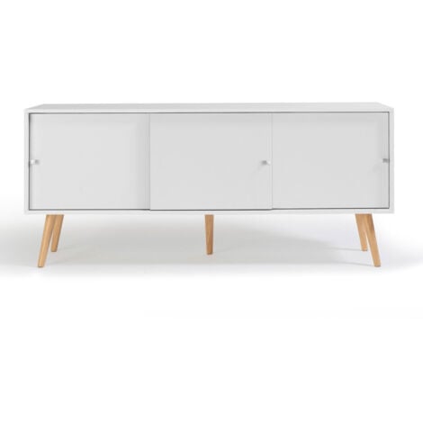 Credenza bassa scandinava 135 cm EFFIE 3 ante legno bianco