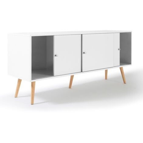 Credenza bassa scandinava 135 cm EFFIE 3 ante legno bianco