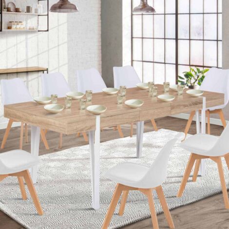 AUSTRIA Tavolo da pranzo rettangolare allungabile per 6-10 persone con gambe a spillo bianche 160-200 cm