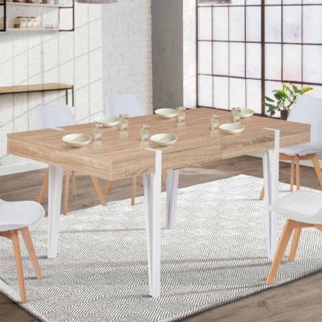 AUSTRIA Tavolo da pranzo rettangolare allungabile per 6-10 persone con gambe a spillo bianche 160-200 cm