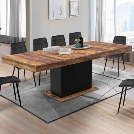 EDEN mesa de comedor extensible HAWKINS tapa de madera oscura 6-10 personas 160-200cm