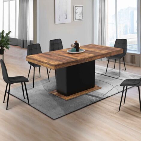 EDEN mesa de comedor extensible HAWKINS tapa de madera oscura 6-10 personas 160-200cm