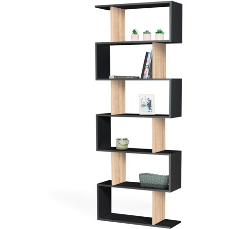 Estantería en forma de S SOFIA en madera efecto haya y negro 189 cm
