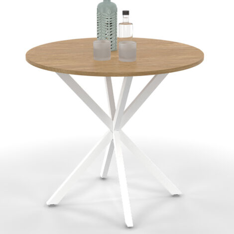 ALIX mesa de comedor redonda para 2 a 4 personas, de madera y pata de araña blanca 80 cm