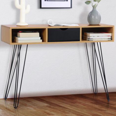 Consolle vintage NOEMI con 1 cassetto in legno e base a spillo
