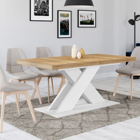 ALICIA mesa de comedor extensible 6-10 personas madera y blanco 160-200 cm