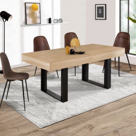 Tavolo da pranzo rettangolare allungabile PHOENIX 4-8 persone legno e nero 160-200 cm