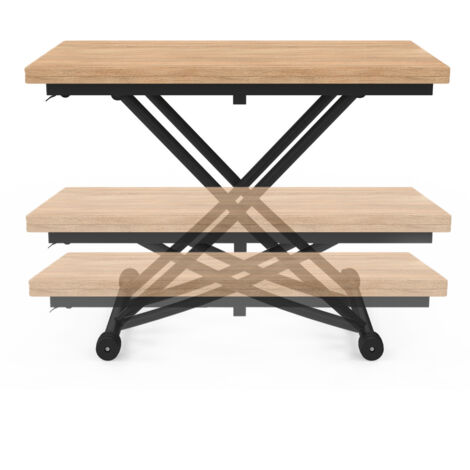 IDMarket Tavolino Trasformabile EDEN, Rettangolare In Legno E Nero Con Poggiapiedi, Mobile Salotto Multifunzione - 4