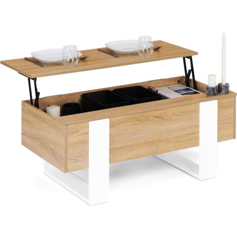 Tavolino rettangolare alzabile PHOENIX in legno e bianco