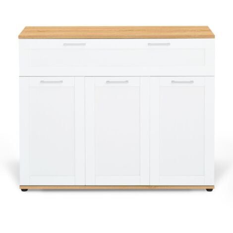 Credenza VITO 100 cm con 3 ante e 1 cassetto, bianco e piano in legno
