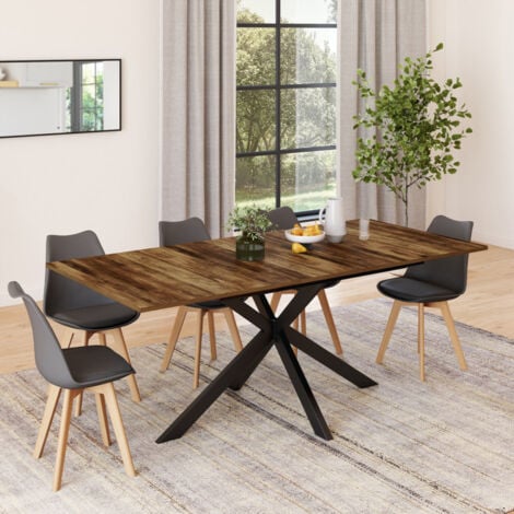 ALIX mesa de comedor extensible HAWKINS tapa de madera oscura 8 personas 160 cm