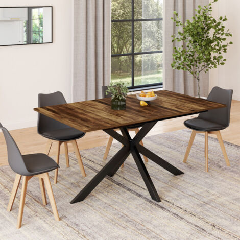 ALIX mesa de comedor extensible HAWKINS tapa de madera oscura 8 personas 160 cm