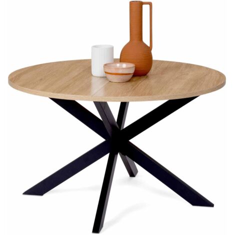 Tavolino rotondo ALIX con gamba a ragno, 70 cm, legno e nero