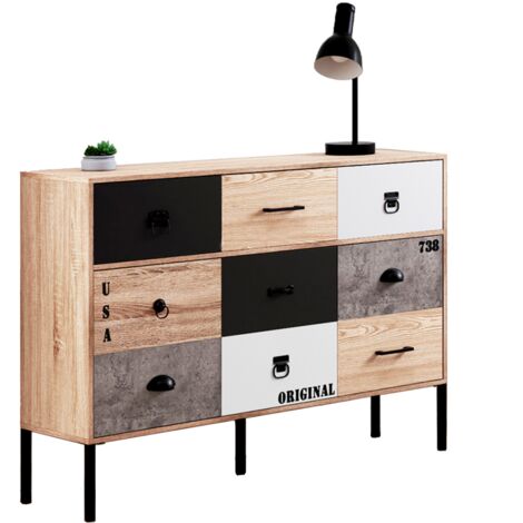 Credenza a 3 ante e 3 cassetti 110 cm SACRAMENTO design industriale