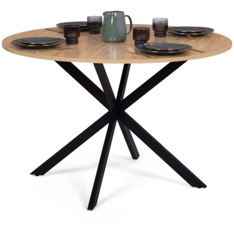 Tavolo da pranzo rotondo ALIX, legno e gambe a ragno nere, 4-6 persone, 110 cm