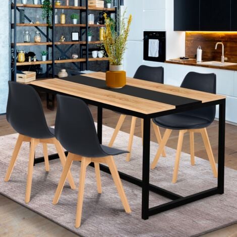 Tavolo da pranzo rettangolare DOVER 4 persone nero fascia centrale design industriale 120 cm