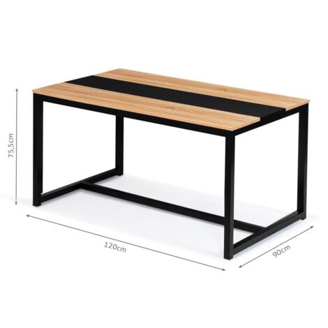 Tavolo da pranzo rettangolare DOVER 4 persone nero fascia centrale design industriale 120 cm