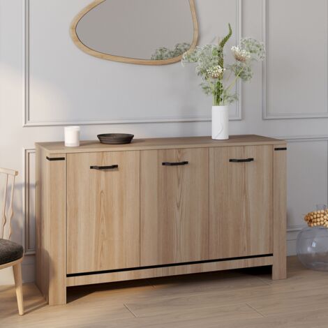 Dmora Credenza moderna a 2 ante geometriche e 3 cassetti, Made in Italy