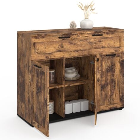 VITO Aparador 3 puertas, 1 cajón efecto madera antigua DAYTON 100 cm