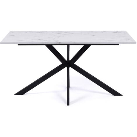 Tavolo da pranzo rettangolare per 8 persone ALASKA con effetto marmo bianco e gamba a ragno in metallo 160 cm