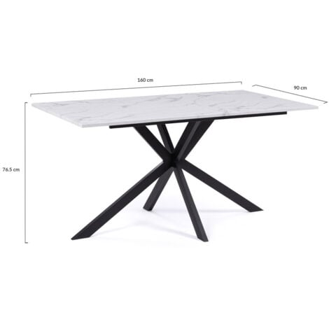 Tavolo da pranzo rettangolare per 8 persone ALASKA con effetto marmo bianco e gamba a ragno in metallo 160 cm