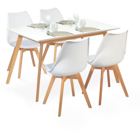 Tavolo da pranzo allungabile INGA 120-160 cm e sedie SARA bianche, design  scandinavo