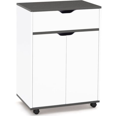 Credenza COSY con cassetto in legno bianco e ripiani grigi L.60 CM
