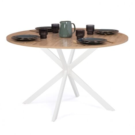 Tavolo da pranzo rotondo ALIX, legno e gambe a ragno bianche, 4-6 persone, 110 cm