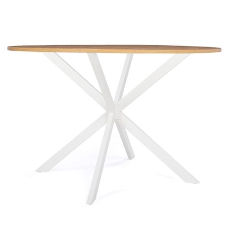 Tavolo da pranzo rotondo ALIX, legno e gambe a ragno bianche, 4-6 persone, 110 cm