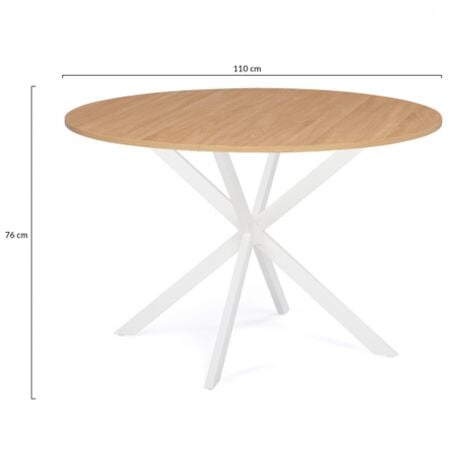 Tavolo da pranzo rotondo ALIX, legno e gambe a ragno bianche, 4-6 persone, 110 cm