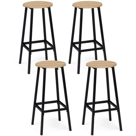 IDMarket - Set 4 Sgabelli Da Bar DETROIT Rotondi, Stile Industriale, Legno E Metallo