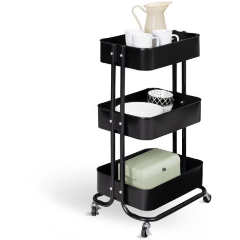 TOOLF Carrello portarotolo a 3 livelli con tavola in legno e cassetto, carrello portaoggetti in metallo con maniglia, carrello bianco da cucina, organizer da cucina con ruote di bloccaggio, per