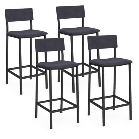 Set di 4 sgabelli da bar AUBIN con schienale, sedia da cucina in velluto grigio antracite