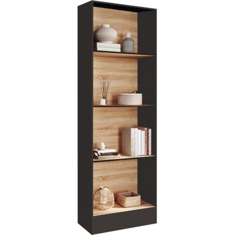 CARLA Libreria a 5 livelli in nero ed effetto legno H.190 cm