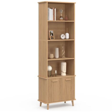 Etagère bibliothèque 4 niveaux JULIETTE avec placard effet lattes