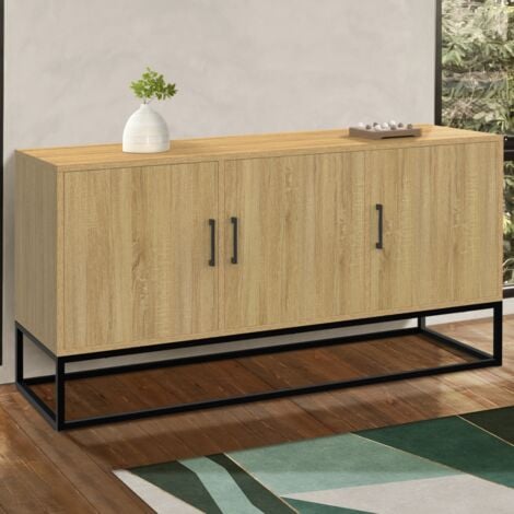 113 cm DETROIT Credenza bassa a 3 ante in legno e nero, design industriale