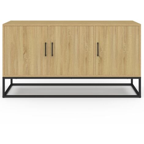 113 cm DETROIT Credenza bassa a 3 ante in legno e nero, design industriale