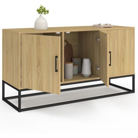 113 cm DETROIT Credenza bassa a 3 ante in legno e nero, design industriale