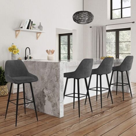 Set di 4 sgabelli da bar THALYA in velluto grigio scuro con mezzi braccioli