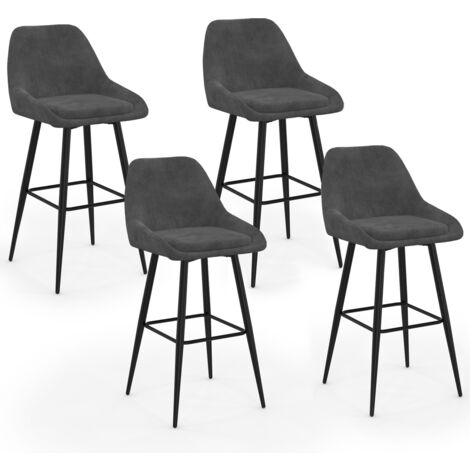 Set di 4 sgabelli da bar THALYA in velluto grigio scuro con mezzi braccioli
