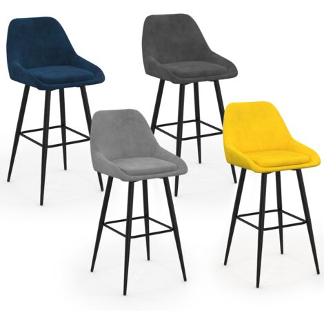 Set di 4 sgabelli da bar THALYA in velluto misto blu, grigio chiaro, grigio scuro, giallo (1/5)
