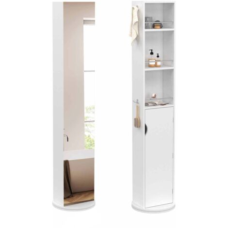 Mueble de baño blanco con espejo, armario y estantes
