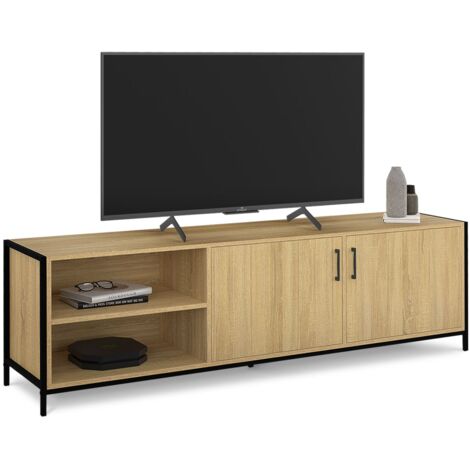 Soporte de TV industrial con 2 puertas y cajones 140 cm metal y madera - CHICAGO | ID Market