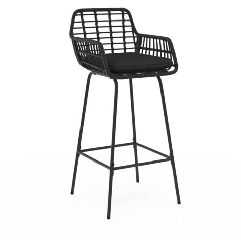 Set di 2 sgabelli da bar SUMMER con braccioli effetto rattan nero e gambe in metallo nero