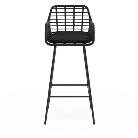 Set di 2 sgabelli da bar SUMMER con braccioli effetto rattan nero e gambe in metallo nero